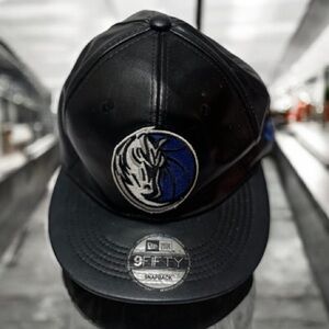 NBA DALLAS MAVERICKS Cool Faux LEATHER NEW ERA 9FIFTY Black HAT LOGO SNAPBACK